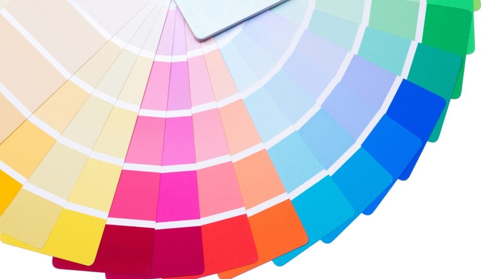 variety of colors with its different light to darkest shades printed on paper in white background