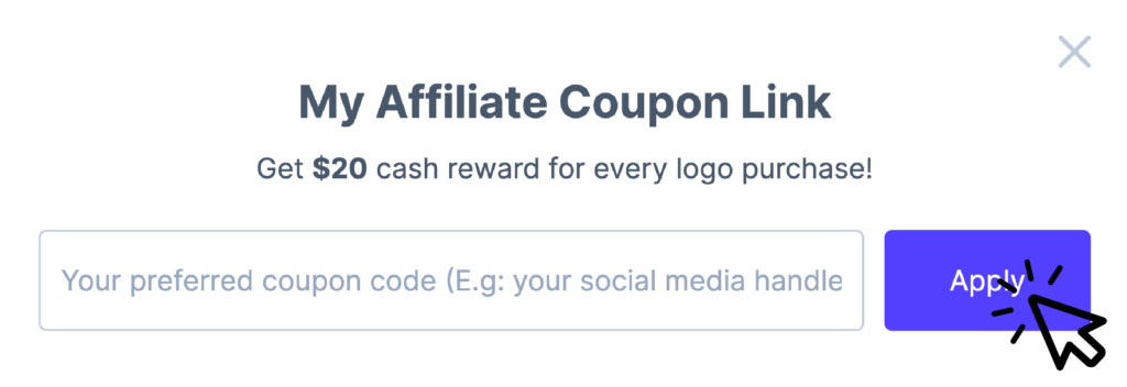 screenshot of logomakerr.ai affiliate program to create affiliate link with a discount code