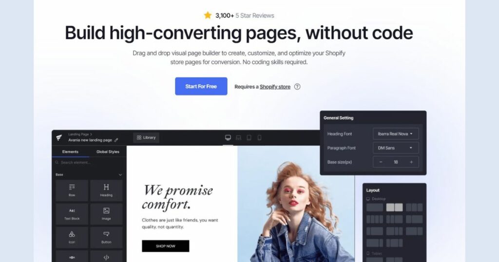 A landing page tool screenshot of a multinational e-commerce website shopify