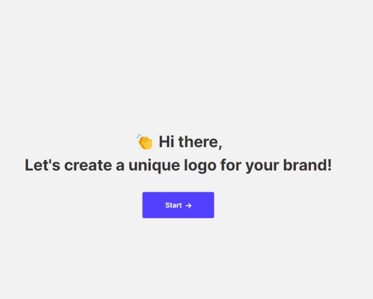 A logo making page with a welcoming message of an AI logo generator to start the logo making process