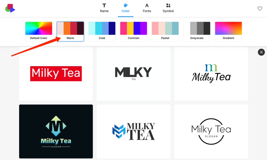 milky logo design process on a logo generator https://logomakerr.ai