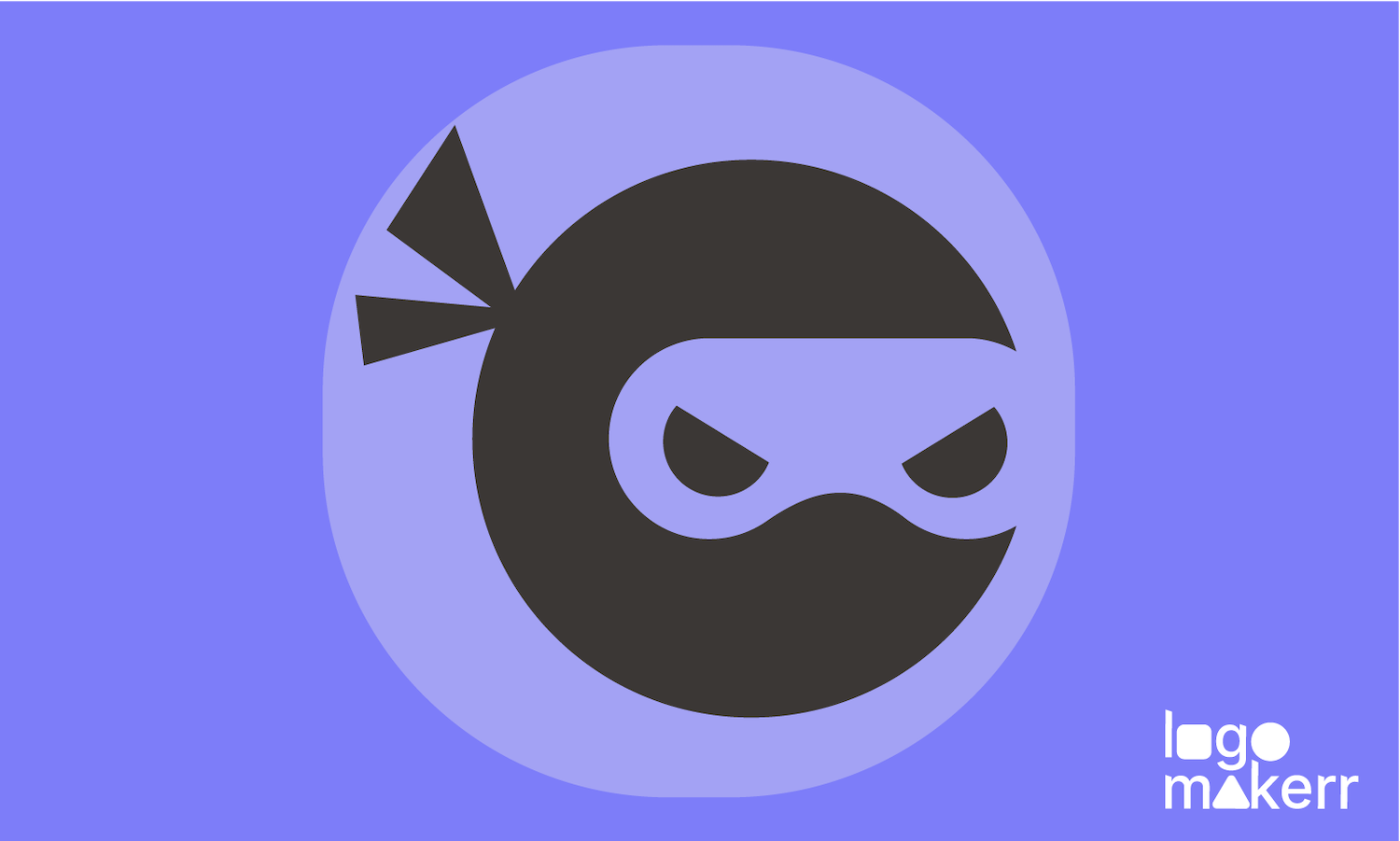 ninja logo with a black ninja cute symbol on purple background