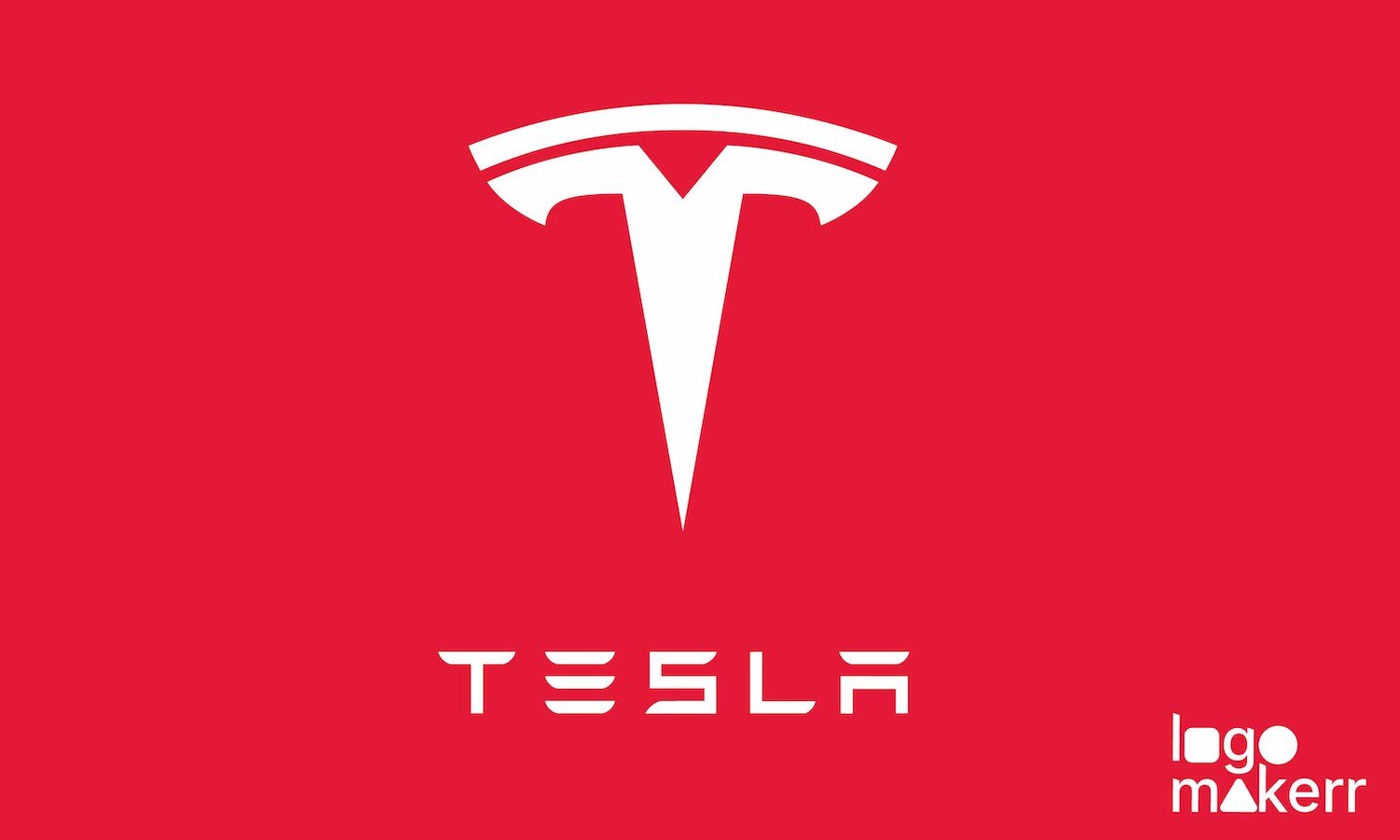 the tesla logo design with white font color placed in red background