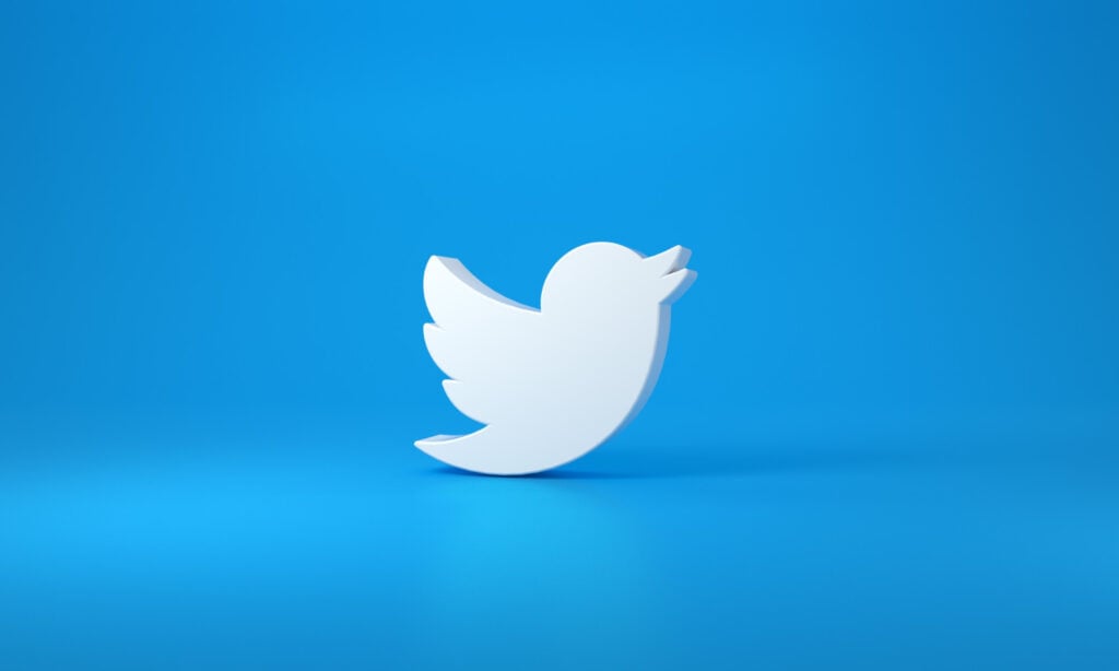 twitter bird logo design as seen on 3D with a blue background
