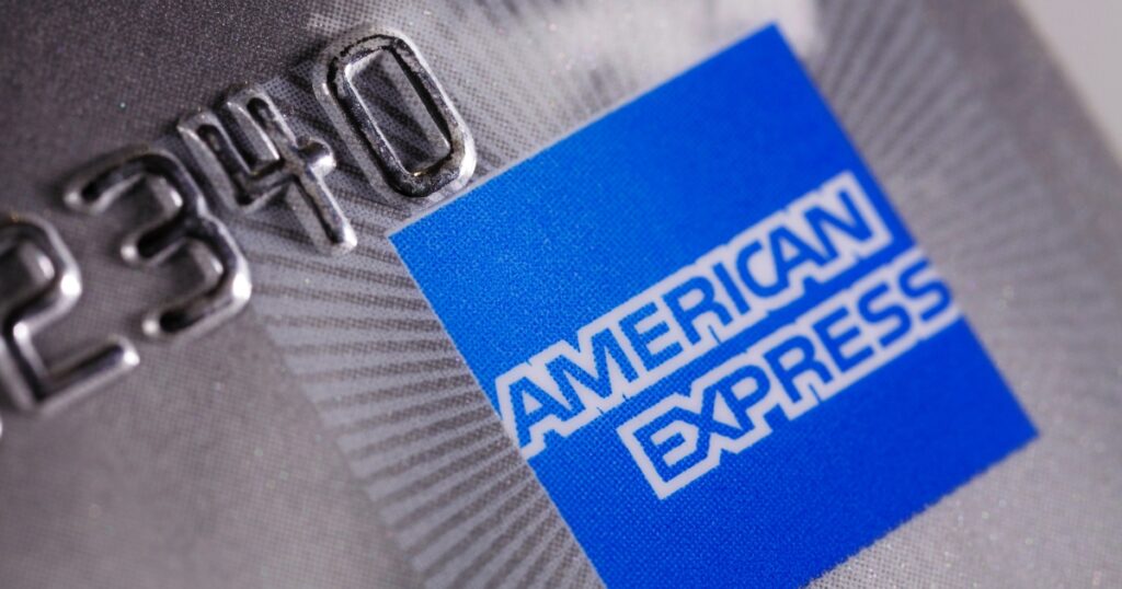 close-up picture of an American express card that zoomed in on the logo itself