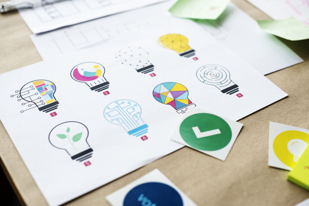 Multiple lightbulb designs in a bond white paper