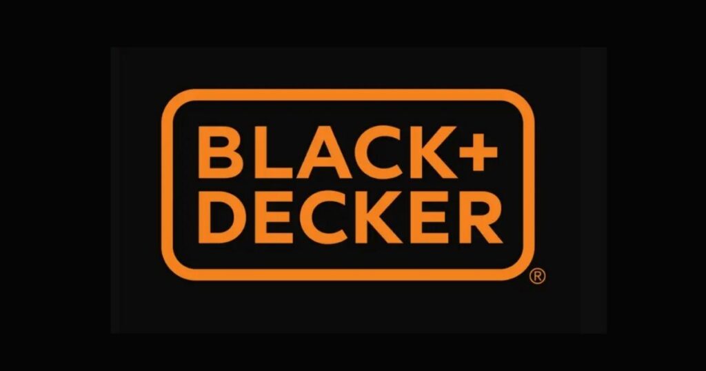 The official logo design of tools manufacturer brand black and decker using the geometric sans serif font Avenir.