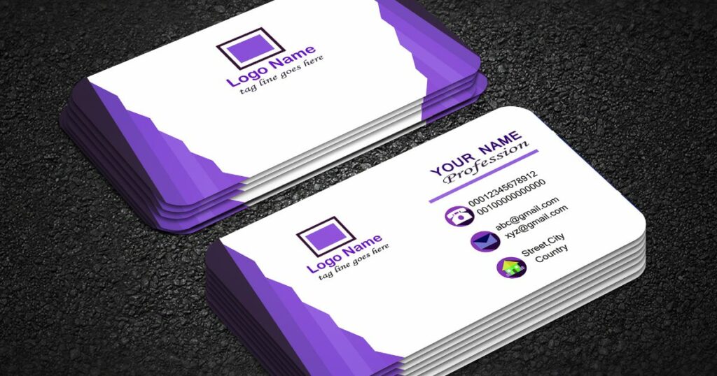 Two types of business card mockup designs with color a purple borders.