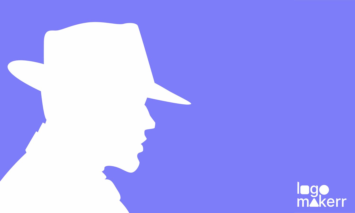 hat logo, a cow boy with a hat on the purple background and logomakerr.ai logo