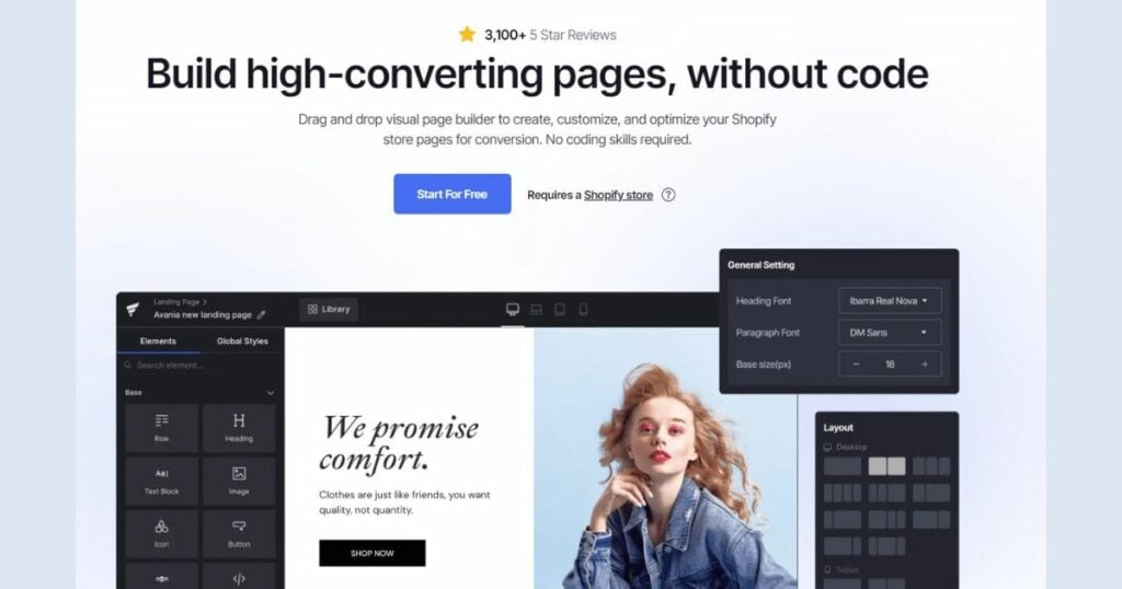 shopify landing page tool screenshot