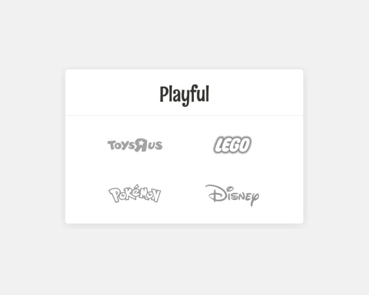 Playful font from logoamakerr.ai with sample logos from popular brands like toys r us, lego, pokemon, and disney.