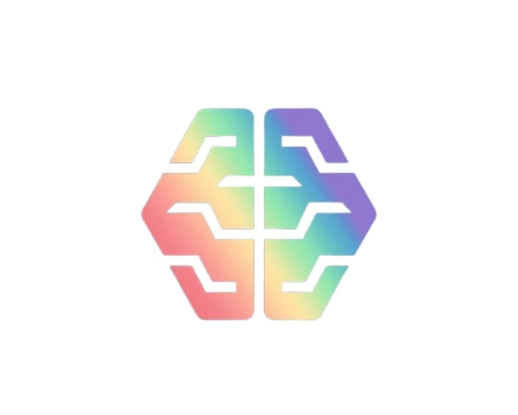 PromptBase logo design of a rainbow-colored-icon in white background