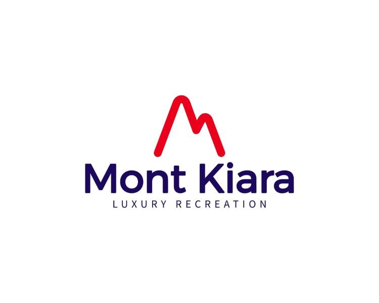 The official logo design of a luxury recreation brand, Mont Kiara, with colors red and blue.