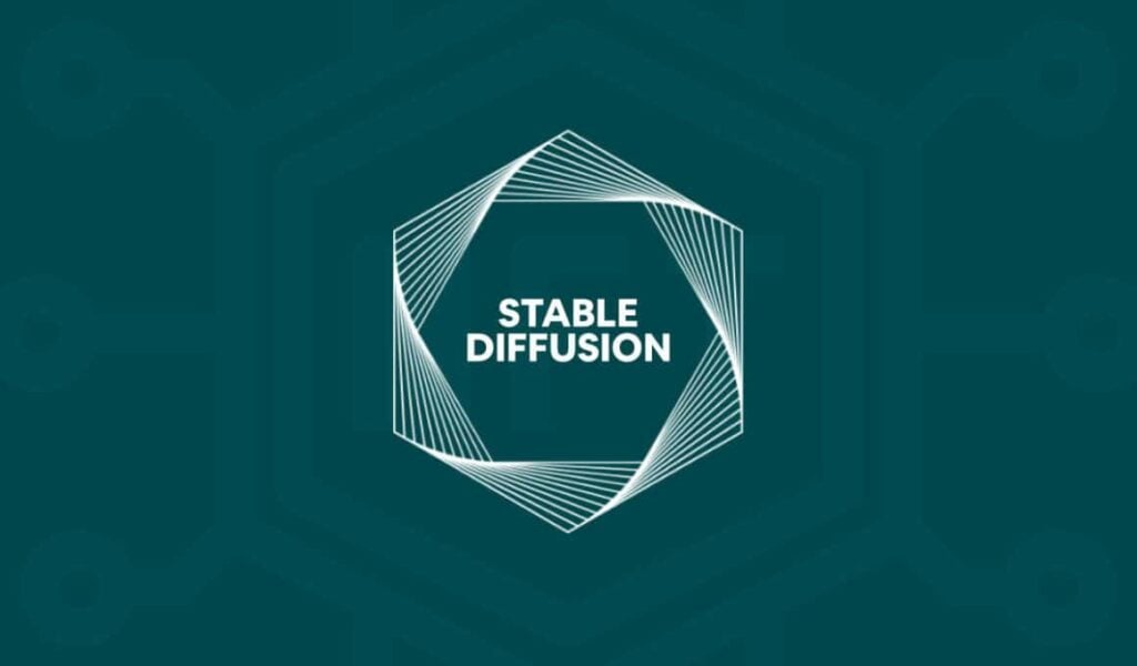Stable diffusion logo with hexagon outline and Serif font in capital letter