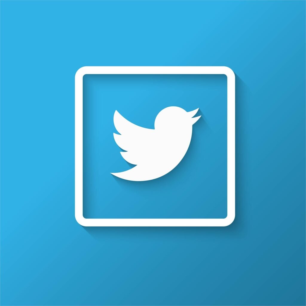 twitter logo in a frame, blue background