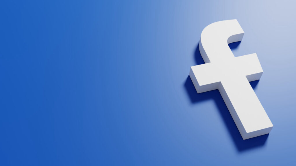 The popular color white letter F of the Facebook logo against a blue background.