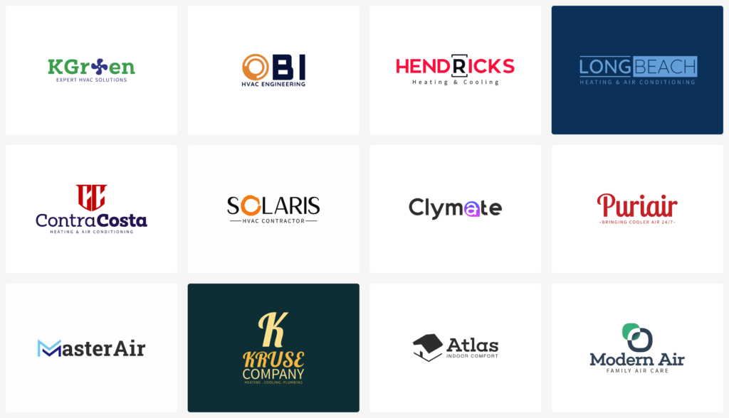 Various HVAC brands or logo designs along Logomakerr.Ai website