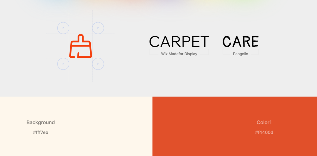 an illustration of a logo analysis of a cleaning brand carpet care using colors orange and cream.