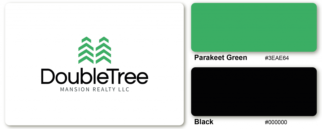 Sample of Parakeet Green and Black colored logo design for a realty brand.