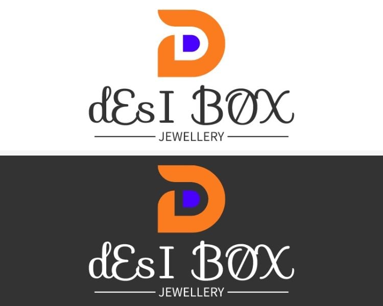 Here are two logo design samples for a jewelry brand named Desi Box: one is regular, and the other is inverted.