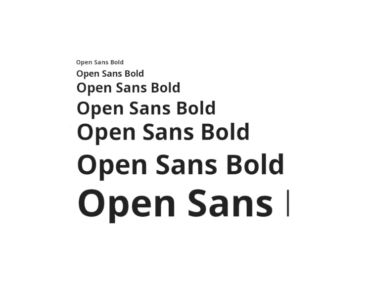 Different sizes of black open sans bold font samples in white background.