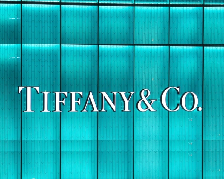 Tiffany & Co brand in a store with the image zoomed in at the branding name only