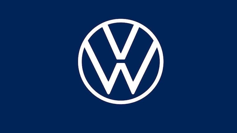 The German automotive manufacturing company Volkswagen Group's official logo design uses blue and white colors.