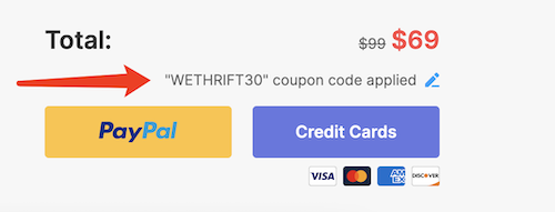 applying Wethrift 30% discount code on logo generator ai website logomakerr.ai