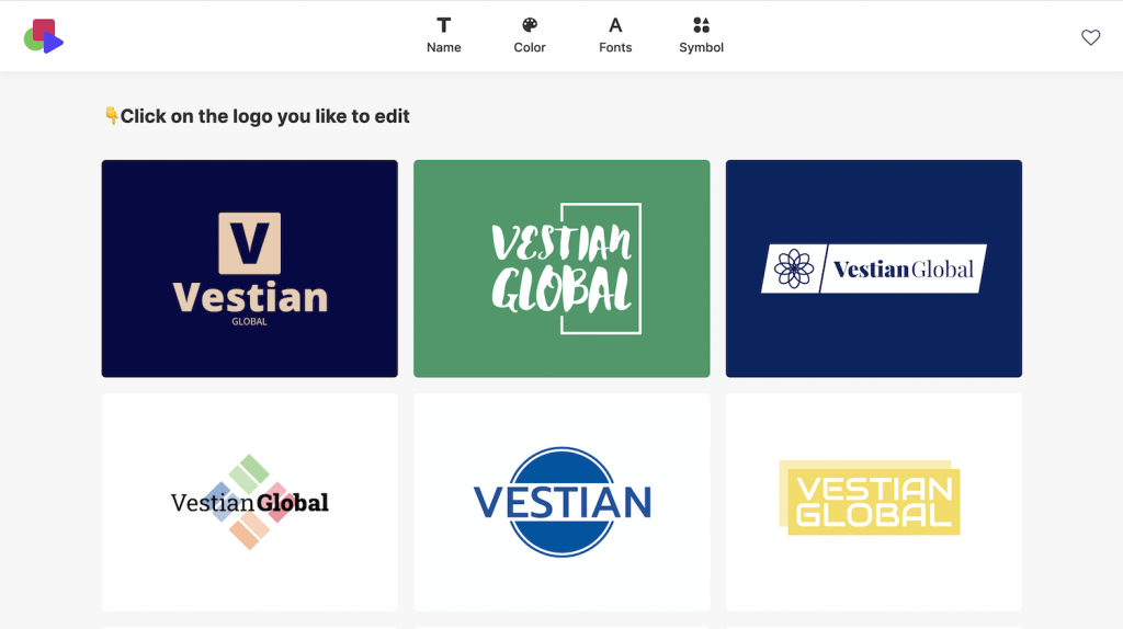 creating a logo with logo generator with the business name Vestian Global