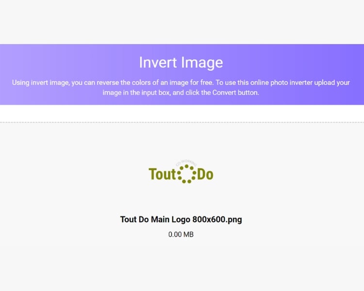 The invert image page of an online image processing tool website imagetotext.info.