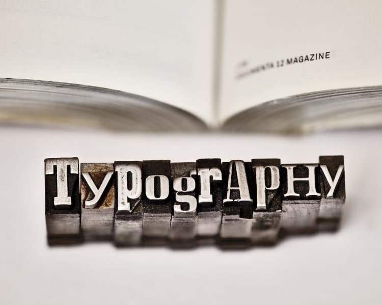 typography word written in a stylist way with an opened book above the font