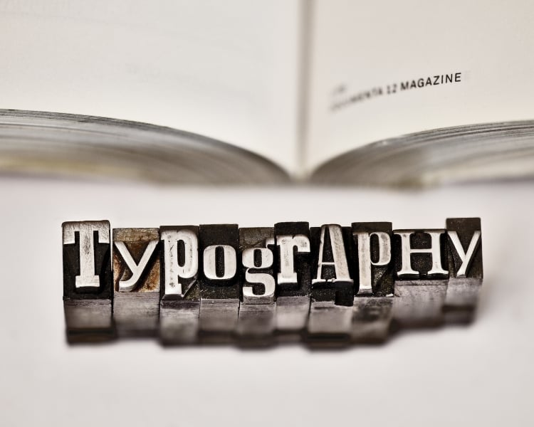 best typography word written in a stylist way with an opened book above the font