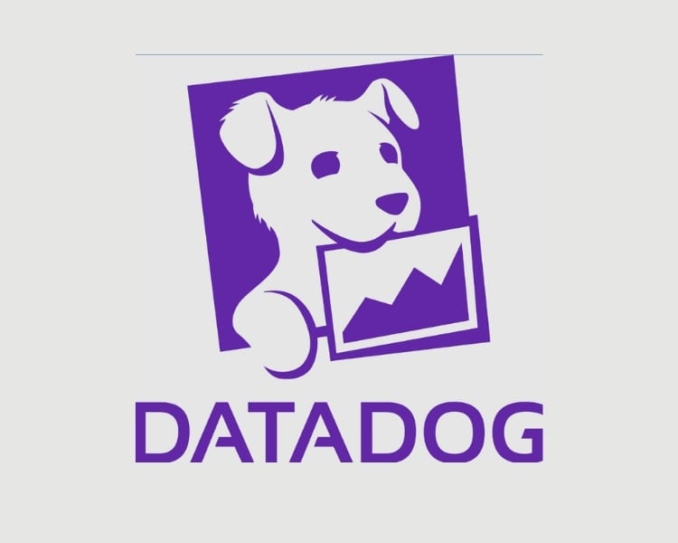 The official logo design of the prominent technology company DataDog using colors white and purple.