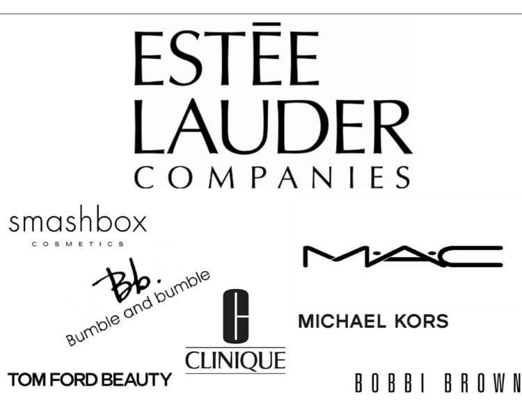 a bunch of mixed estee lauder companies' branding compiled in one white frame