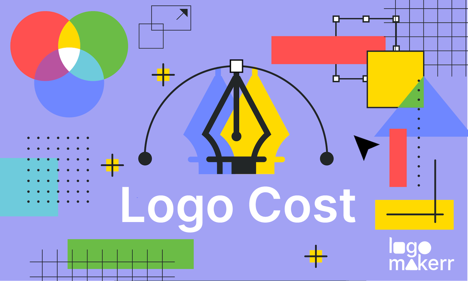 Logo cost by a pen and logo design elements