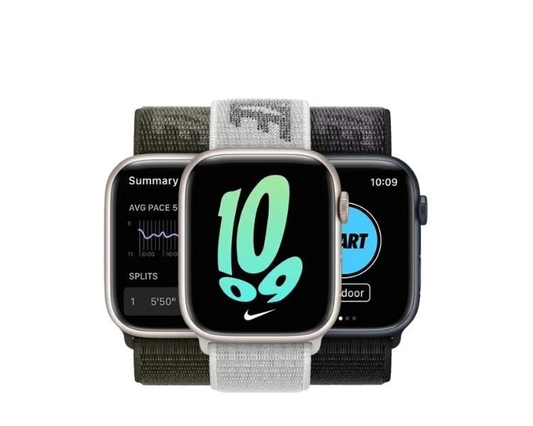 nike and apple cross branding of Iwatch with the image showing three model sample in white background