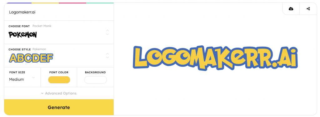 logomakerr.ai business name in Pokemon font in yellow 