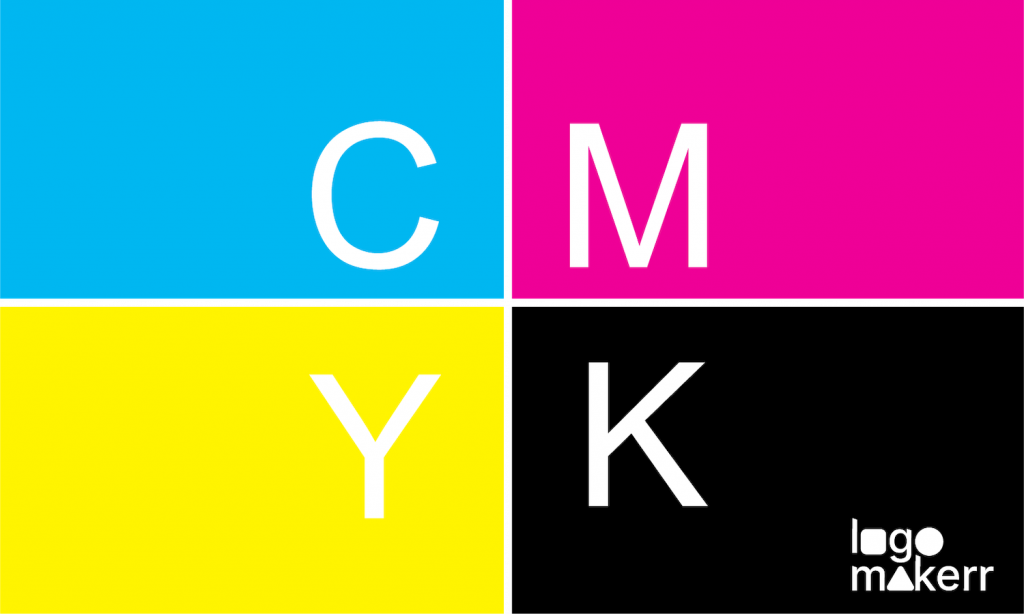 Each rectangle is adorned with letters CMYK, symbolizing cyan, magenta, yellow, and key or black, all in corresponding colors.