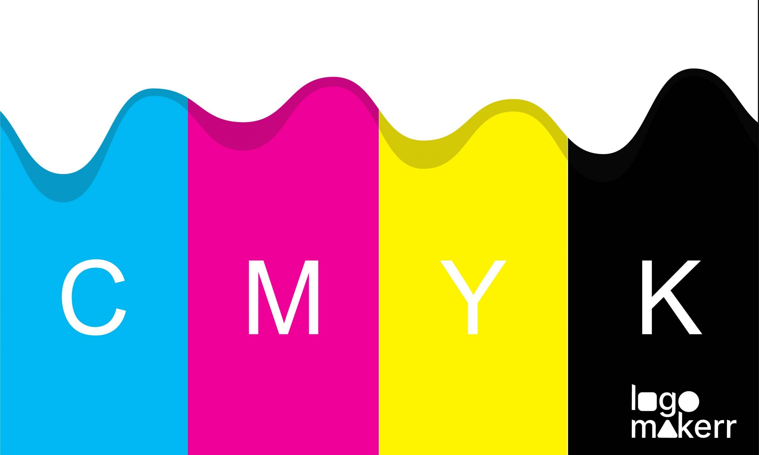 CMYK code with a dripping white mark created by logomakerr.ai