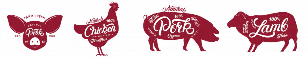 cattle farm logos in red, from pig logo, chicken logo, goat logo