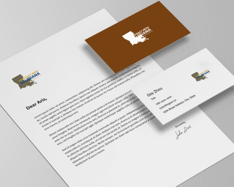 sample of how the branding for "Contract with Louisiana," will look like as a letterhead