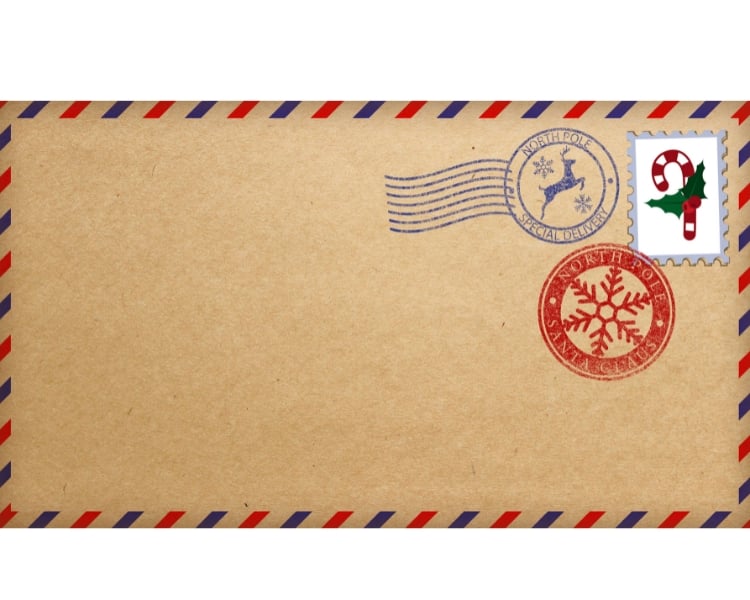 Printed brown envelope with stamps and a sticker on the back part of the paper