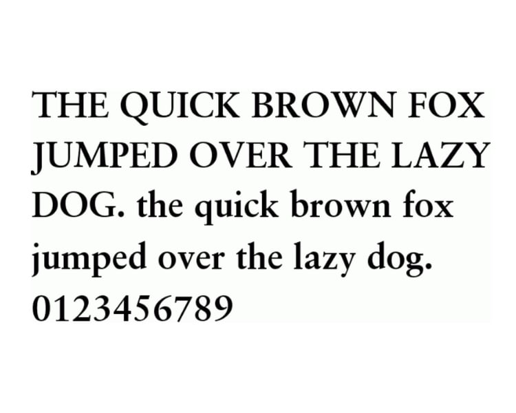 The English-language pangram: The quick brown fox jumps over the lazy dog and numbers from zero to nine written using the font Sabon Pro.