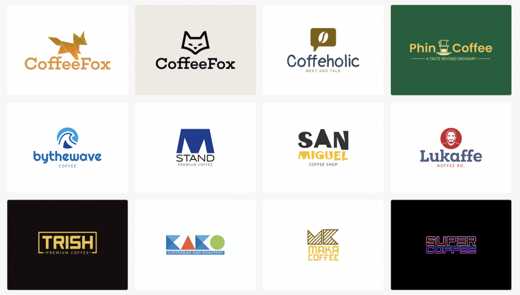 A thumbnail view of coffee shop logo design crafted using an AI logo generator logomakerr