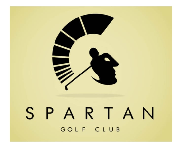 Spartan Golf Club logo design with a Spartan head combines with a golfer swinging as the symbol