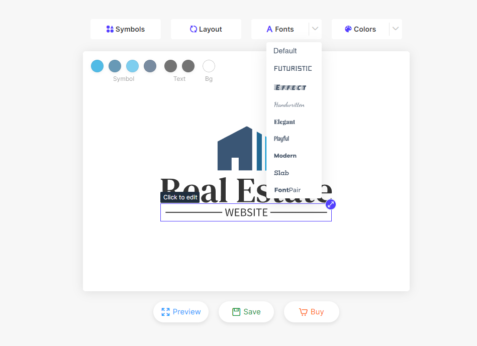 Screenshot of font styles choices on the customization or editing dashboard page of the AI logo generator website logomakerr