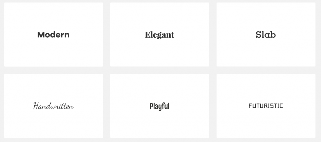A thumbnail view of different font style selection on the online AI logo generator website logomakerr