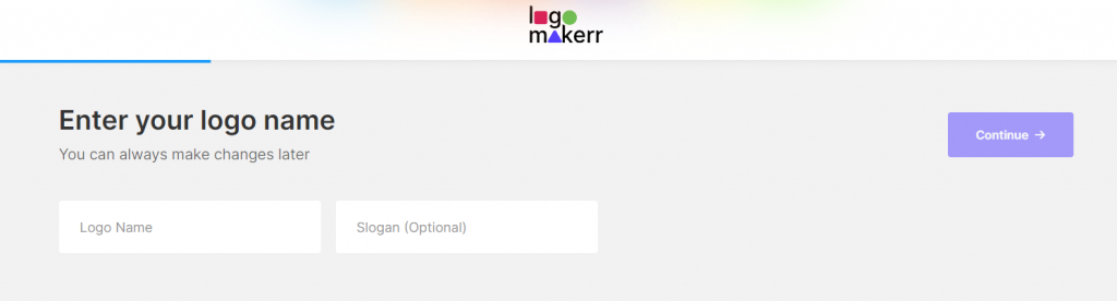 The enter your logo name option on the logo creation page of the AI logo generator website logomakerr