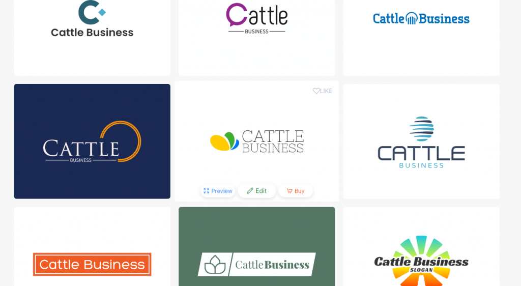 A thumbnail view of sample cattle logo design crafted using the AI logo generator website logomakerr