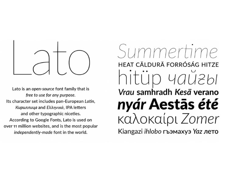 A sample of the open-source font Lato used in real estate, along with its origin and description.